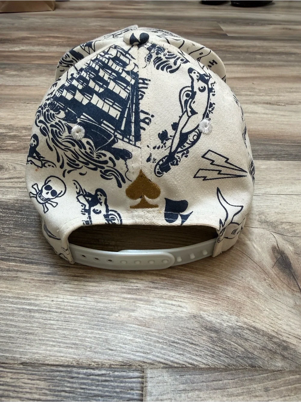 Caviar Cartel SSUR Tattoo Print Snapback Hat Ship Shark Skull Cream Navy